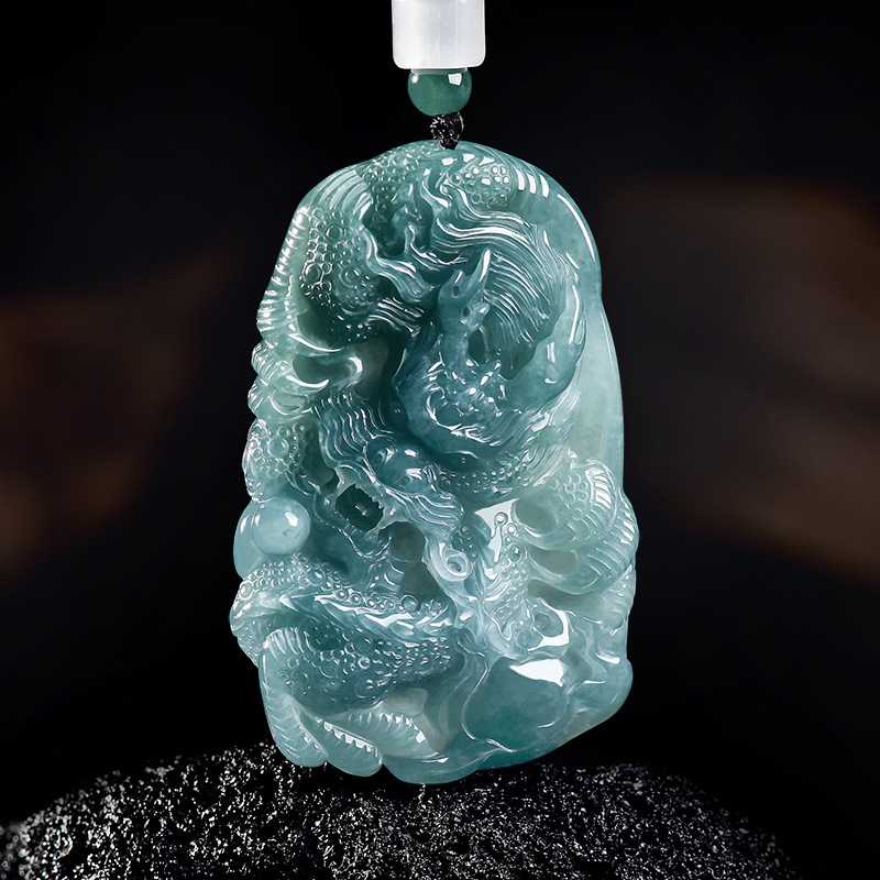 Luxury Gifts Jewelry & Watches Namfleg Mostar - Natural Burmese Jadeite Dragon Pendant Necklace