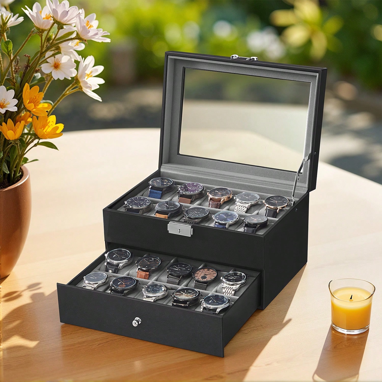 20-Slot Watch Box with Glass L - огляд і ціна Jewelry Watches Women