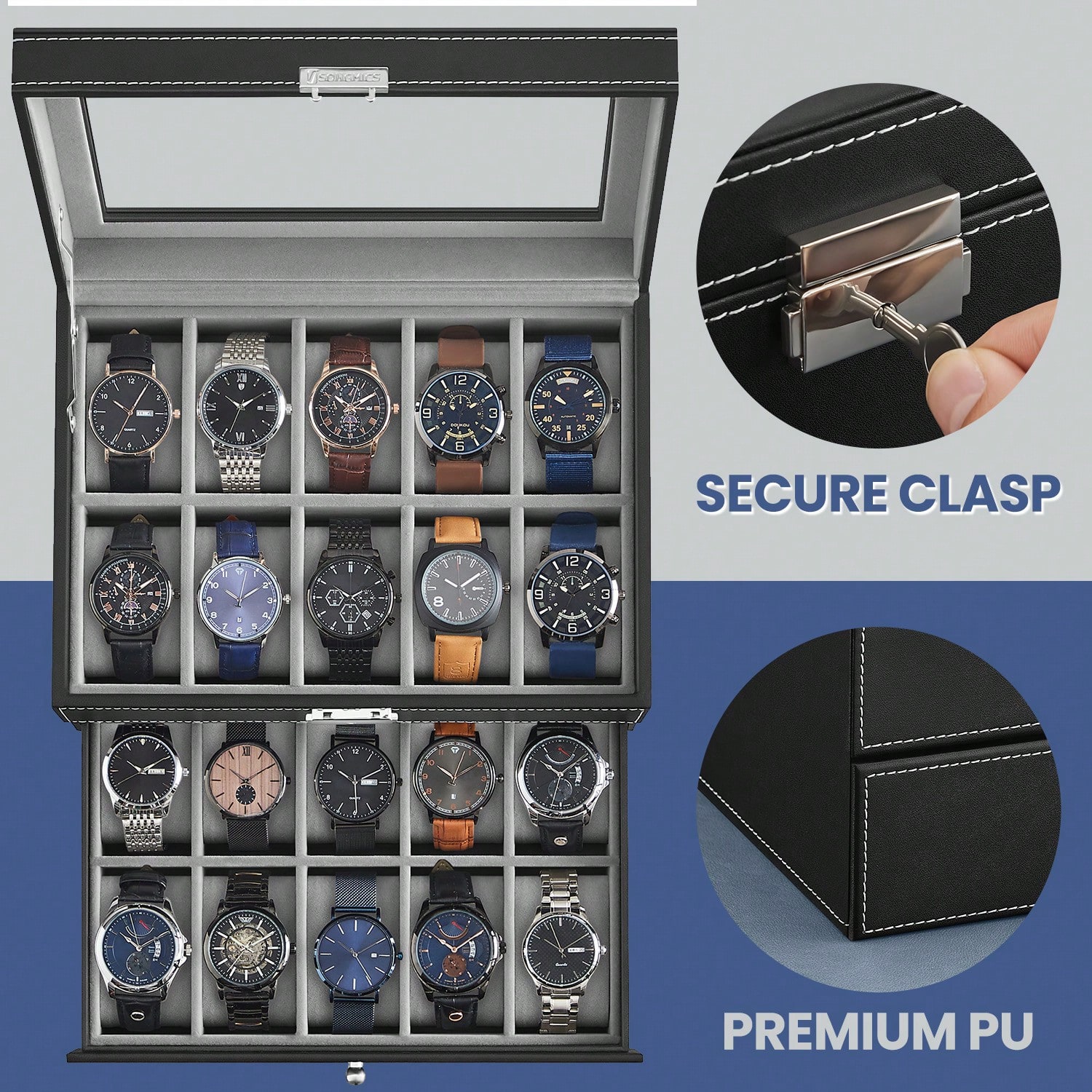 20-Slot Watch Box with Glass L - огляд і ціна Jewelry Watches Women