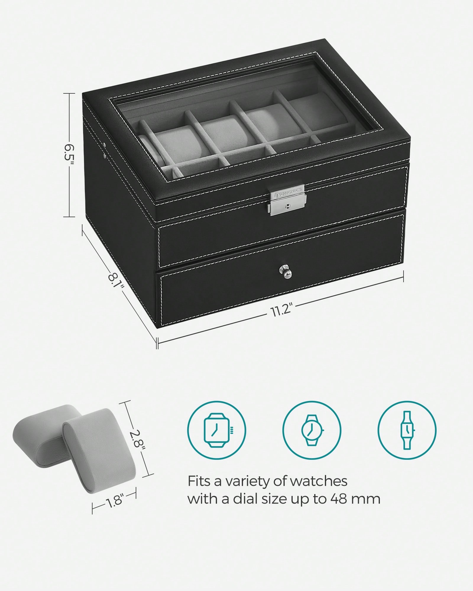 20-Slot Watch Box with Glass L - огляд і ціна Jewelry Watches Women