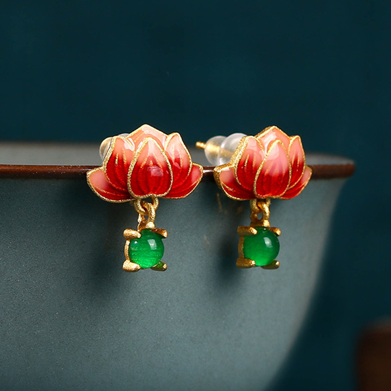 Green Real Jade Lotus Earrings - огляд і ціна Luxury Gifts Jewelry & Watches Namfleg Mostar
