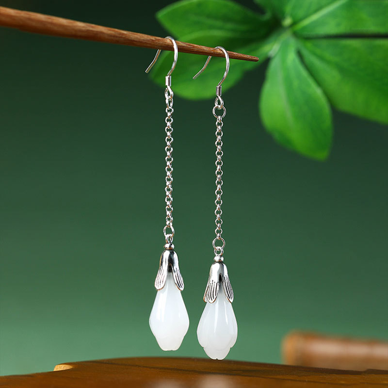 White Real Jade Flower Earring - огляд і ціна Luxury Gifts Jewelry & Watches Namfleg Mostar